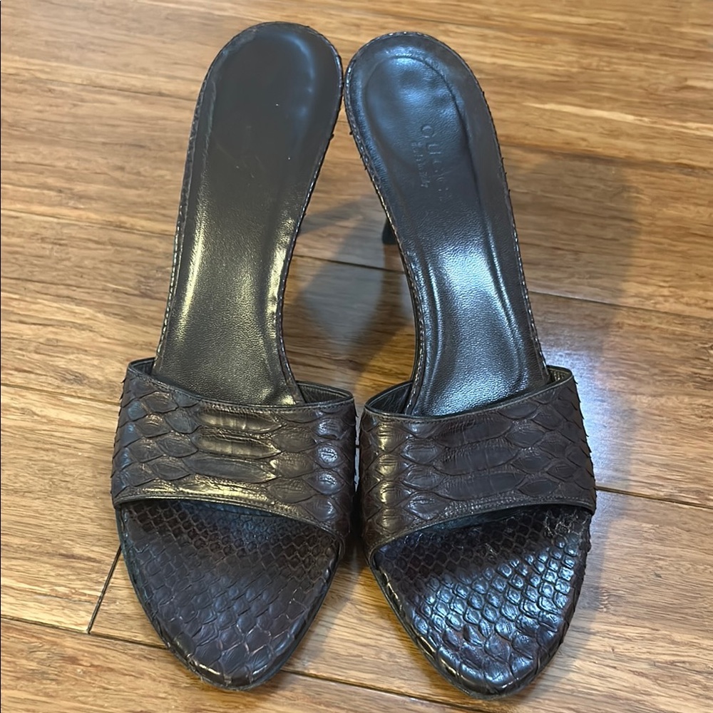 RARE Vintage Gucci Snake Heeled Sandals, Dark Brown